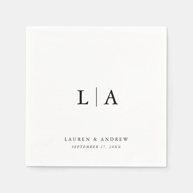 Elegant Black Monogram Simple Minimalist Wedding Napkin (Front)