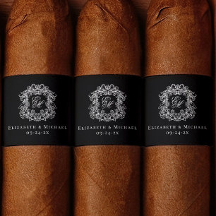 Elegant Black Monogram Wedding Crest Cigar Band  Return Address Label