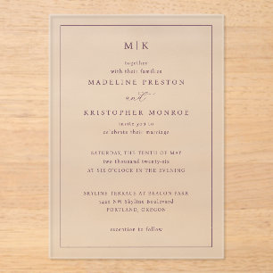 Elegant Black Monogram Wedding Invite Acrylic Invitations
