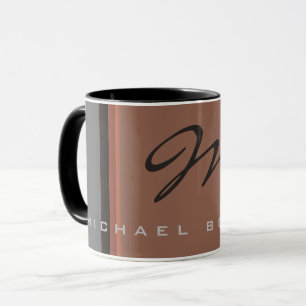 Elegant Black Monogrammed Grey Brown Handwriting Mug