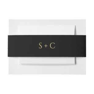 Elegant Black Monogrammed Wedding Invitation Belly Band
