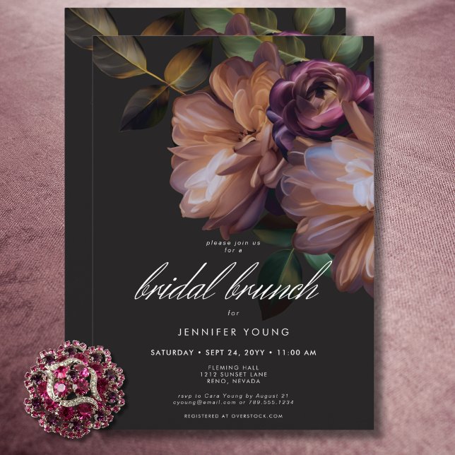 Elegant Black Moody Floral Bridal Brunch Invitation (Elegant Black Moody Floral Bridal Brunch Invitation)