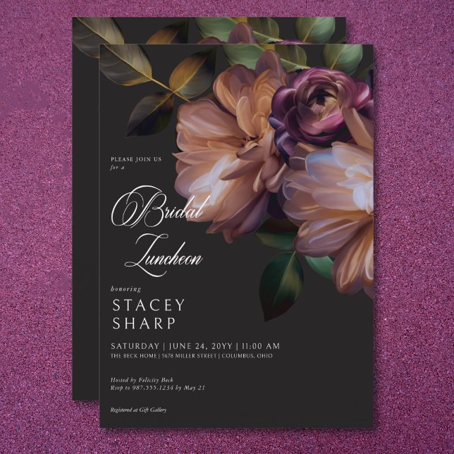 Elegant Black Moody Floral Bridal Luncheon Invitation (Elegant Black Moody Floral Bridal Luncheon Invitation)