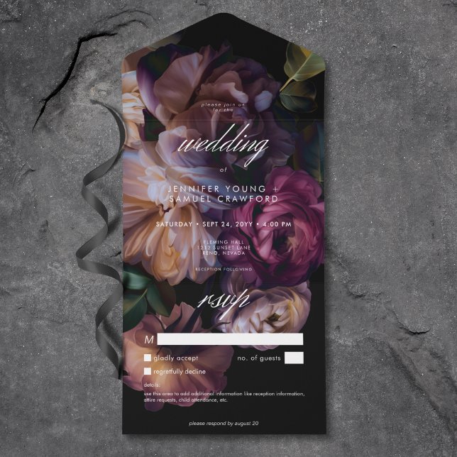 Elegant Black Moody Floral Wedding No Dinner All In One Invitation (Elegant Black Moody Floral Wedding No Dinner All In One Invitation)