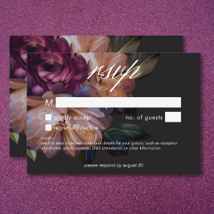 Elegant Black Moody Floral Wedding No Dinner RSVP Card