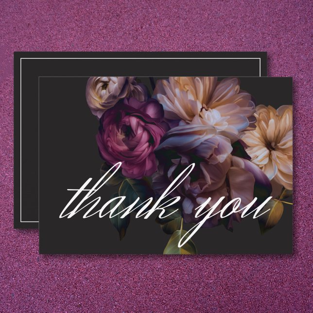 Elegant Black Moody Floral Wedding Thank You Card (Elegant Black Moody Floral Wedding Thank You Card)