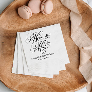 Elegant Black Mr and Mrs Script Custom Monogram Napkin