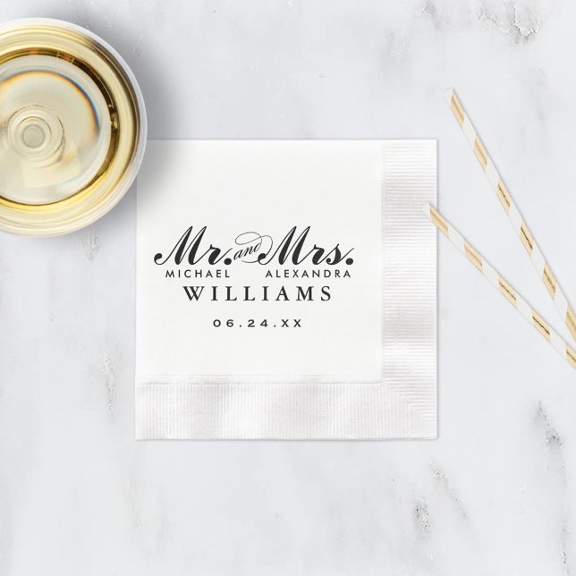 Elegant Black Mr and Mrs Script Wedding Napkin (Creator Uploaded)