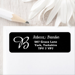 Elegant Black Name Monogram Custom Return Address  Label