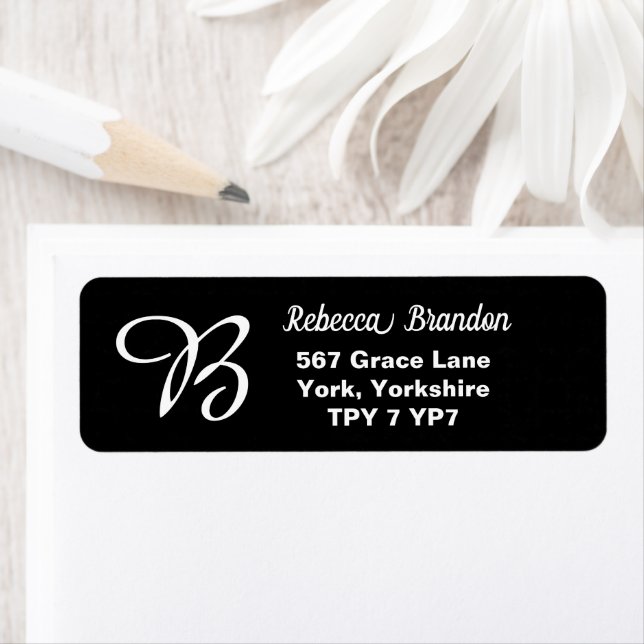 Elegant Black Name Monogram Custom Return Address  Label (Insitu)