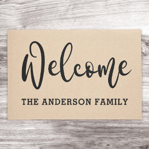 Elegant black neutral or family name welcome doormat