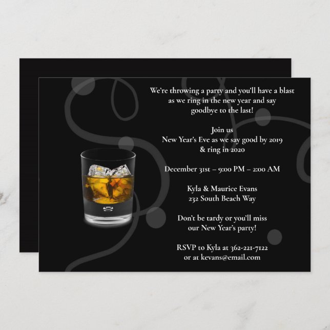 Elegant Black New Years Eve Party Invitation (Front/Back)