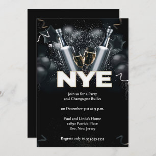 Elegant Black New Years Eve Party Invitation
