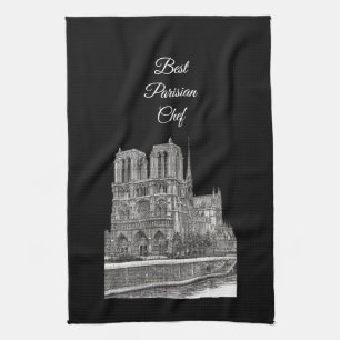 Elegant Black Notre Dame Best Parisian Chef Tea Towel