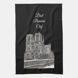 Elegant Black Notre Dame Best Parisian Chef Tea Towel