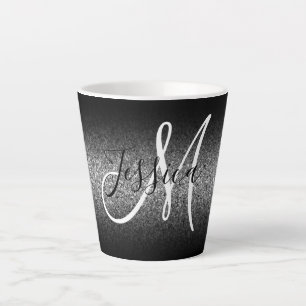Elegant Black Ombre Silver Glitter Monogram Latte Mug