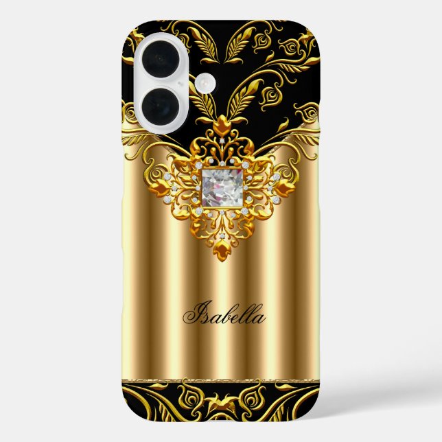 Elegant Black on Gold Monogram add name Case-Mate iPhone Case (Back)