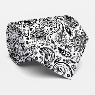 Elegant Black On White Floral Paisley Pattern Tie