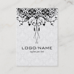 Elegant Black On White Look Vintage Floral Damasks Business Card