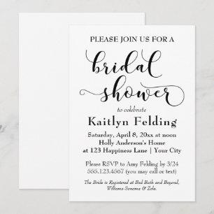 Elegant Black on White Typography Bridal Shower Invitation