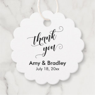 Elegant, Black on White Wedding Thank You Favour Tags