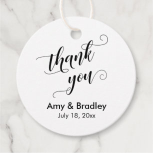 Elegant, Black on White Wedding Thank You Favour Tags