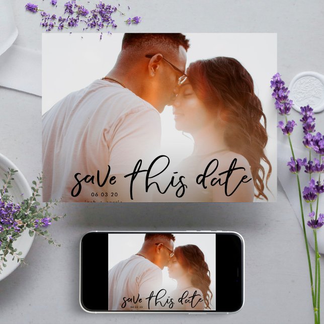 Elegant Black Onyx Photo Classic Calligraphy Save The Date (Creator Uploaded)