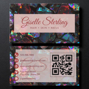 Elegant Black Opal Gemstone Modern QR Code Business Card