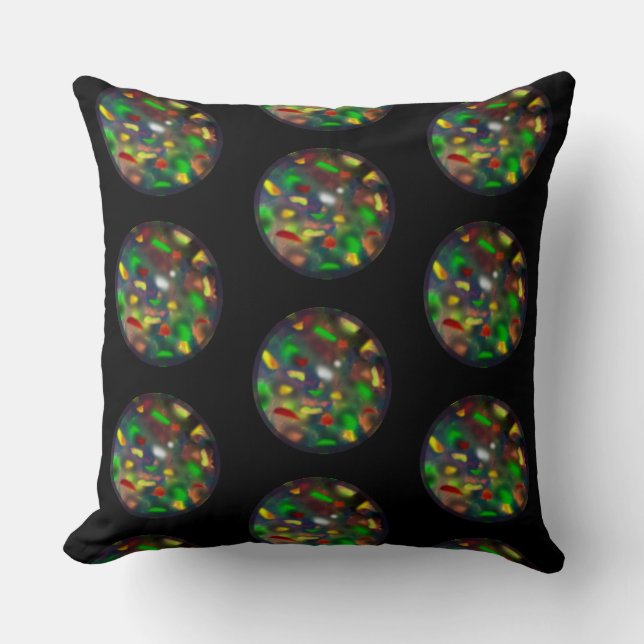 Elegant Black Opal Jewel Pattern on Black Cushion (Front)