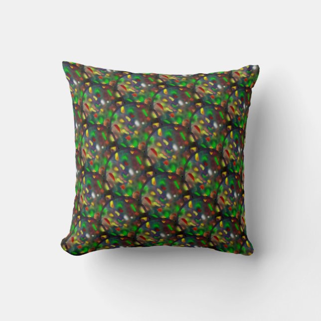 Elegant Black Opal Jewel Pattern Throw Pillow (Front)