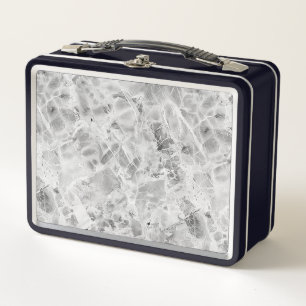 Elegant Black 'Opulent Marble Whirl' Marble Textur Metal Lunch Box