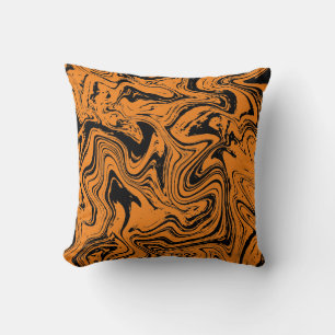 Elegant Black Orange Marble  Cushion