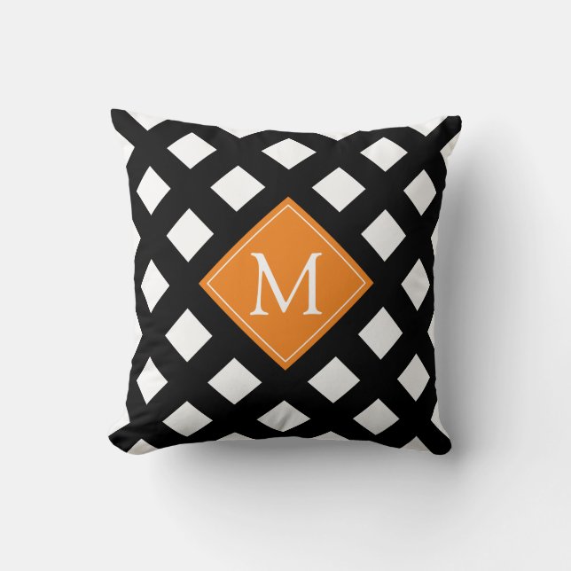 Elegant Black Orange White Modern Monogram   Cushion (Front)