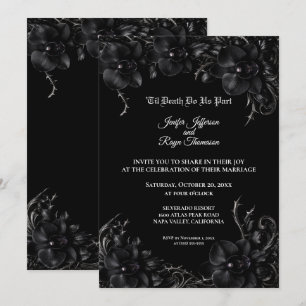 Elegant black Orchid Gothic wedding Invitation