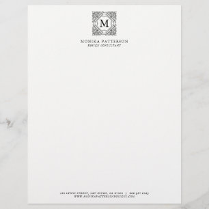 Elegant Black Ornamental Frame Monogram Letterhead