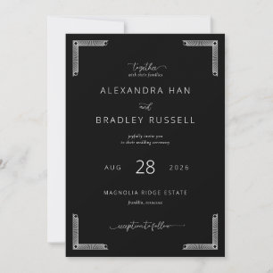Elegant Black Ornate Bracket Wedding Invitation