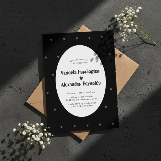 Elegant Black Oval Wedding Invitation (Creator Uploaded)