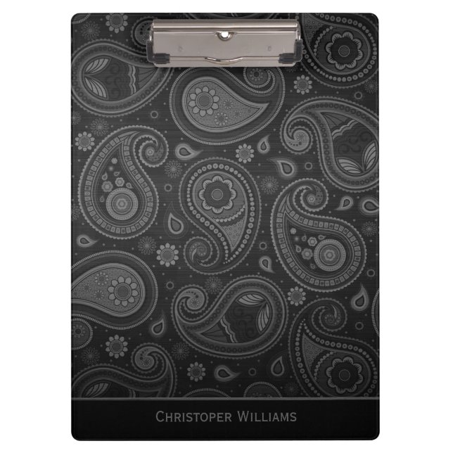 Elegant black paisley personalised clipbo clipboard (Front)