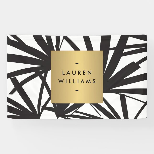 Elegant Black Palm Fronds with Gold Nameplate Logo Banner (Horizontal)