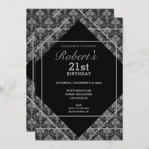 Elegant Black Pattern 21st Birthday Invitation