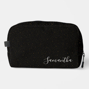 Elegant black pattern with stars and custom name dopp kit