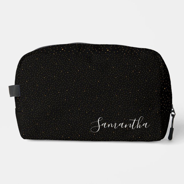 Elegant black pattern with stars and custom name dopp kit (Front)