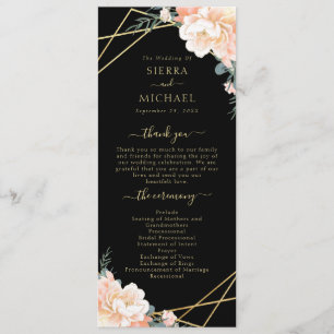 Elegant Black Peach Cream Gold Geometric Wedding Program
