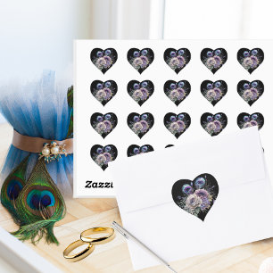 Elegant Black Peacock Floral Heart Sticker