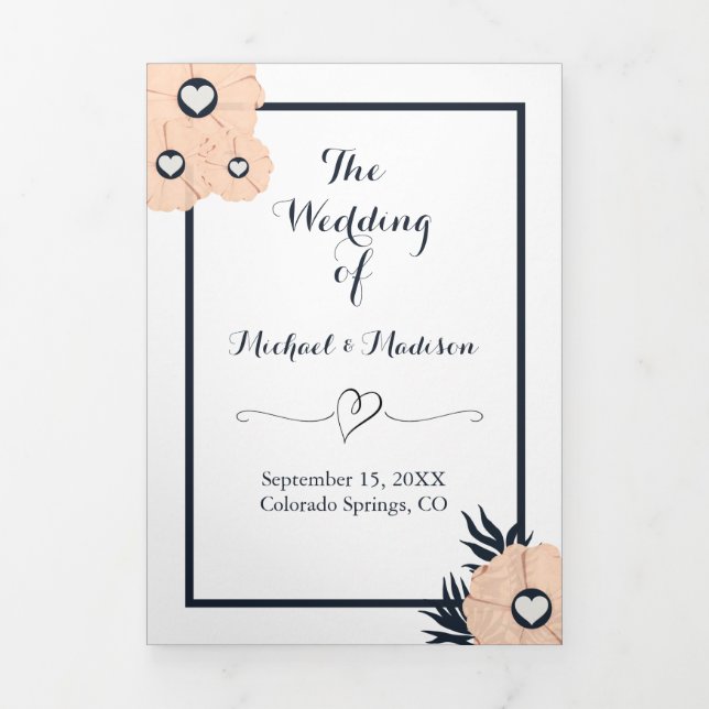Elegant Black Pearl Watusi Tacao Wedding Program Tri-Fold Programme (Cover)