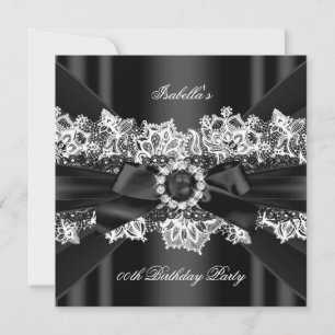 Elegant Black Pearl White Lace Bow Birthday Party Invitation