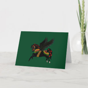 Elegant Black Pegasus Vintage-Style Holiday  Card