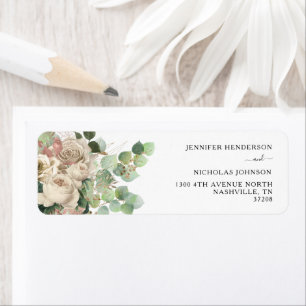 Elegant Black Peonies Wedding Return Address Label