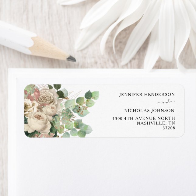 Elegant Black Peonies Wedding Return Address Return Address Label (Insitu)