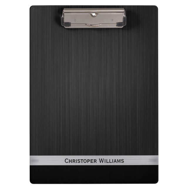 Elegant black perforated metal personalised clipboard (Front)